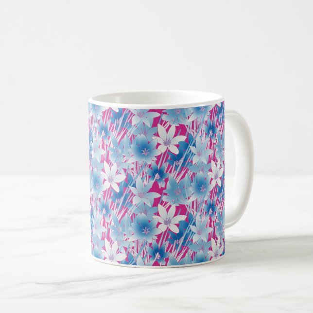 Caneca De Café Delicar Blisa Floral Azul e Rosa (Frente Esquerda)
