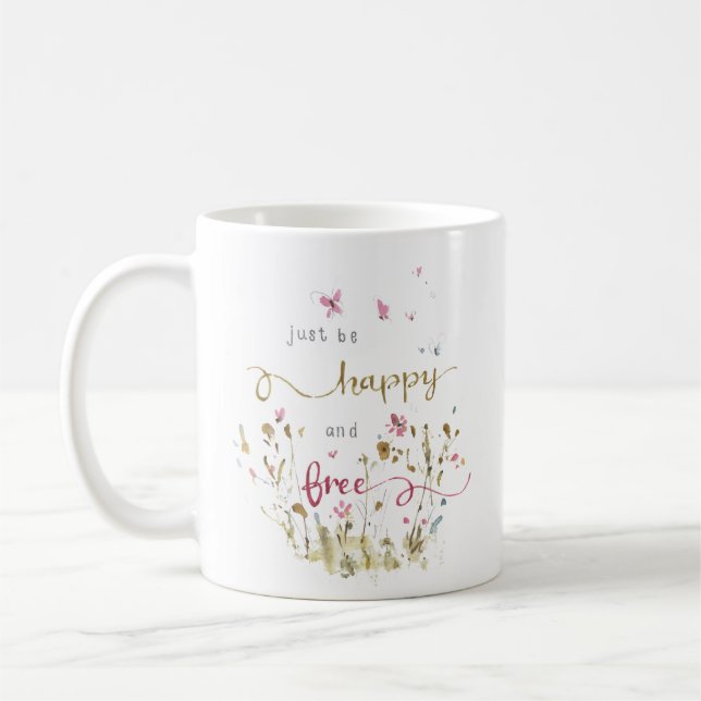 Caneca De Café Delicar Citação de Flores Selvagens Borboletas Aqu (Esquerda)
