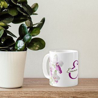 Caneca De Café Delicar Flores Brancas Orquídeas Personalizáveis