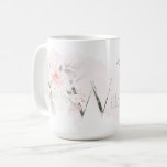 Caneca De Café Delicar Rosa Rosa Rosa Rosa Rosa Monograma - Letra<br><div class="desc">Monograma - Letra floral W - Uma lavagem com aquarela cor rosa pálida e penteada atrás de delicados rosas cor-de-rosa-rosados. Bonito pulverizações florais de aquarelas em ambos os lados da caneca - e decorem a grande primeira letra do seu nome. A folhagem verde-suave pintada à mão e as rosas de...</div>