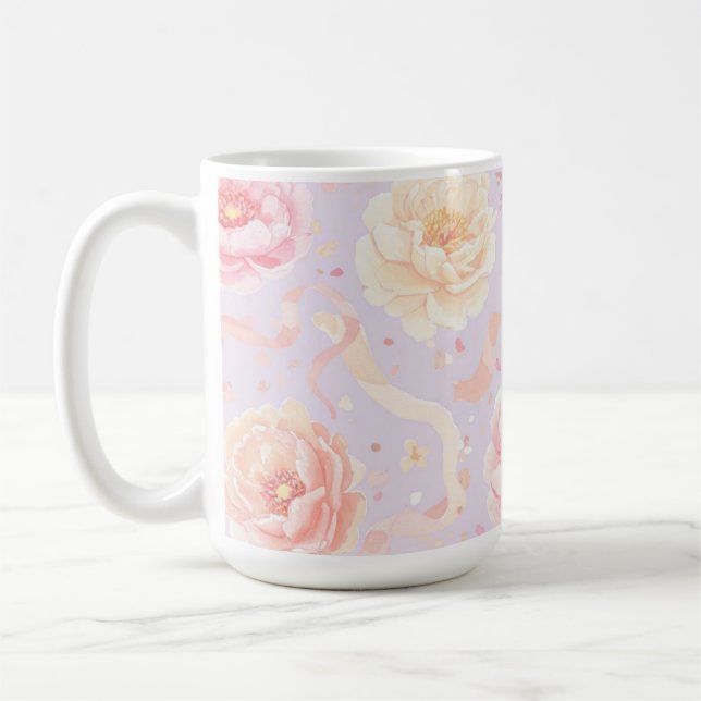 Caneca De Café Delicate Peonies Chique, por Natasha Us (Esquerda)