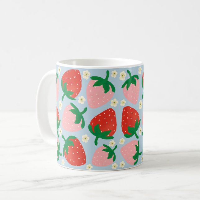 Caneca De Café Delícias de Frutas Azul Pastel (Frente Esquerda)