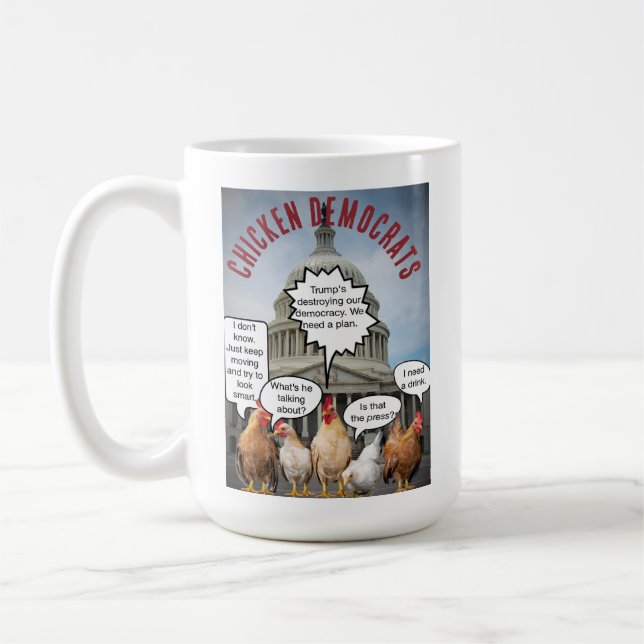 Caneca De Café Democratas-Galinha no Capitol Construindo Engraçad (Esquerda)
