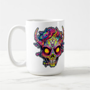 Caneca De Café Demônio do crânio de neon assustador