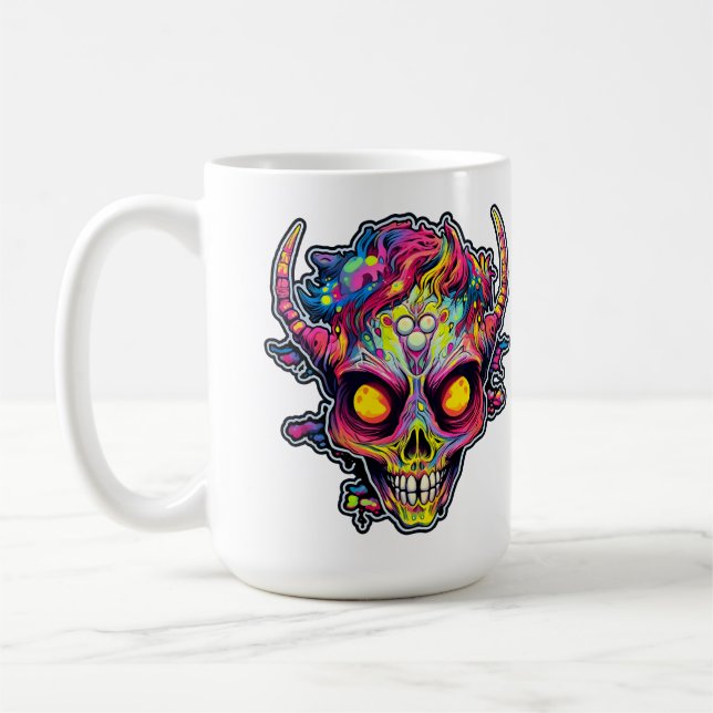 Caneca De Café Demônio do crânio de neon assustador (Esquerda)
