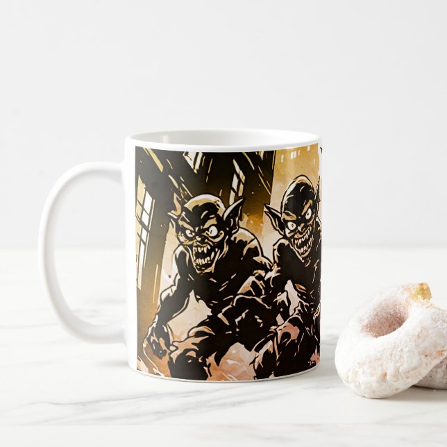 Caneca De Café Demonios Goblin Arruinaram Cidade Estilo Gráfico R (Com Donut)