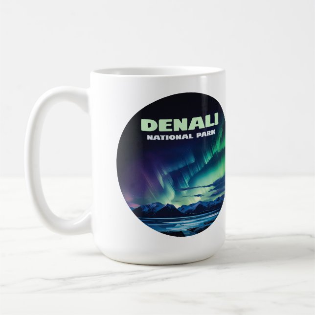 Caneca De Café Denali National Park Alaska Norte Lights Retro (Esquerda)