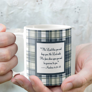 Caneca De Café Denim Blue Sage Green Xadrez Bênçando Mug