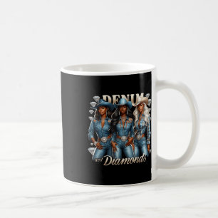 Caneca De Café Denim E Diamantes Africanos Melanina Swag Cowgirl