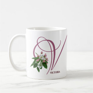 Caneca De Café Denominação Victoria personalizável monograma flor