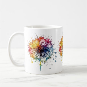Caneca De Café Dente-de-leão Vibrante em Aquarela  