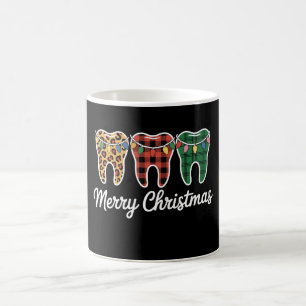 Caneca De Café Dentes de Natal Feliz Leopardo Xadrez Luzes Dentis