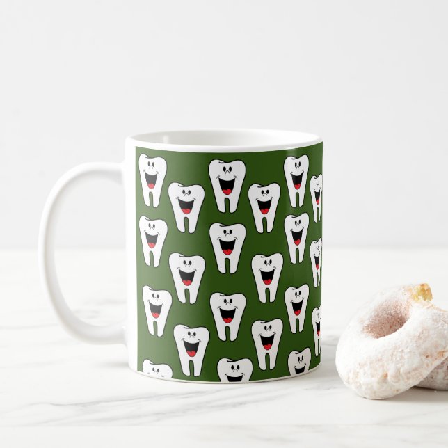 Caneca De Café Dentes Dentistas Sorriem Lã Verde (Com Donut)