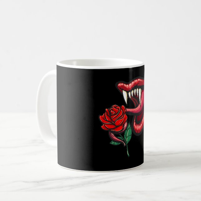 Caneca De Café Dentes E Rosa Gótico de Vampiro Sexy (Frente Esquerda)