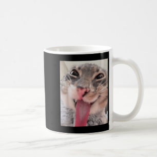 Caneca De Café Derpy Cat Tongue Out Meme Engraçado Weirdcore Me O