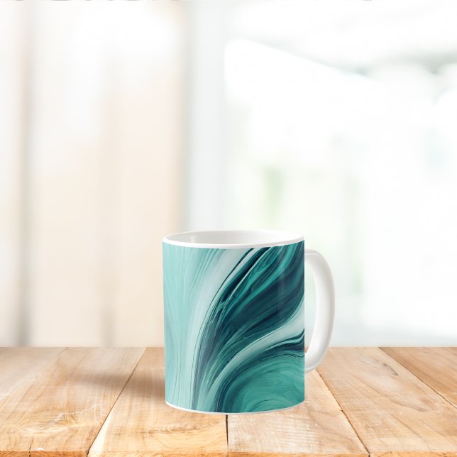 Caneca De Café Derramamento de Líquido Verde Teal Abstrato (Criador carregado)