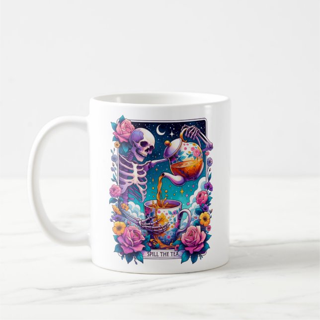 Caneca De Café Derramar Da Placa De Tarot Do Tea Skeleton (Esquerda)
