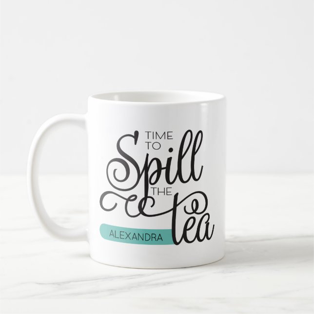 Caneca De Café Derramar Tea Trendy Typografia Black Teal (Esquerda)