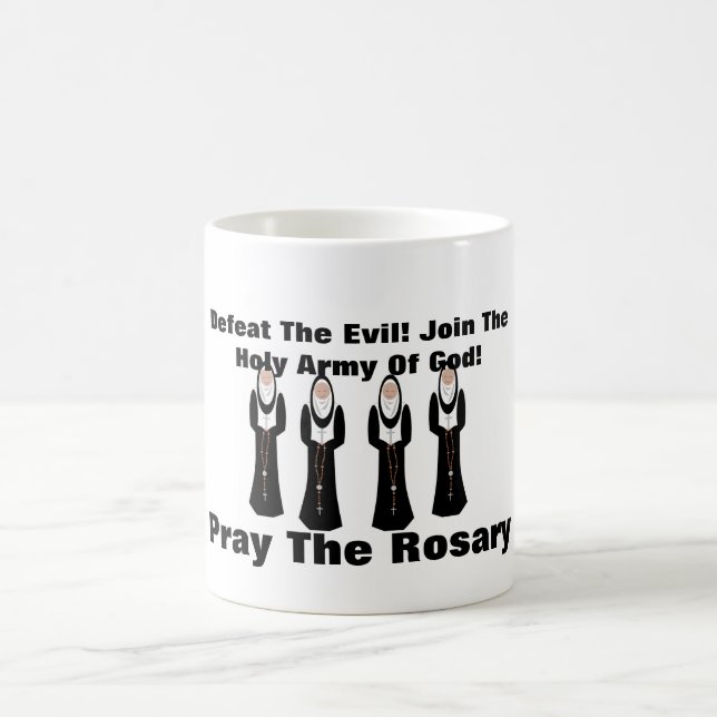Caneca De Café Derrotar o mau... Reze o rosário! (Centro)