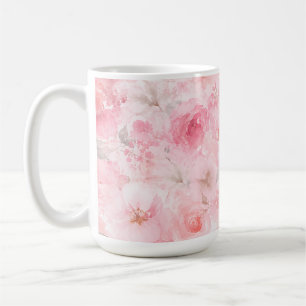 Caneca De Café Desabrochar Rosado Aquarela Floral