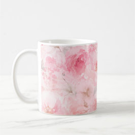 Caneca De Café Desabrochar Rosado Aquarela Floral