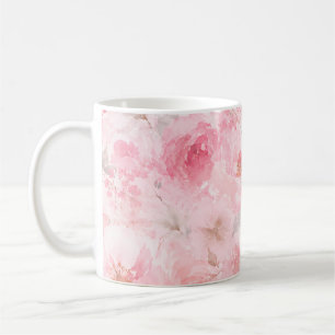 Caneca De Café Desabrochar Rosado Aquarela Floral