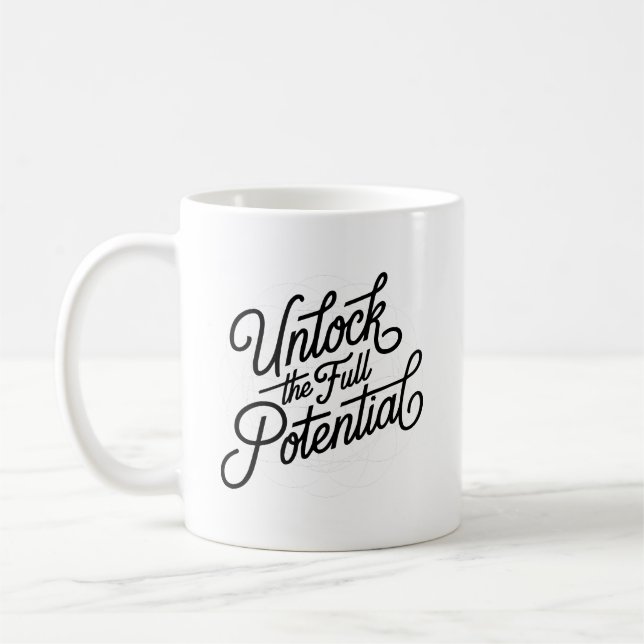 Caneca De Café Desbloqueie o Potencial Total Letra à Mão Simples (Esquerda)