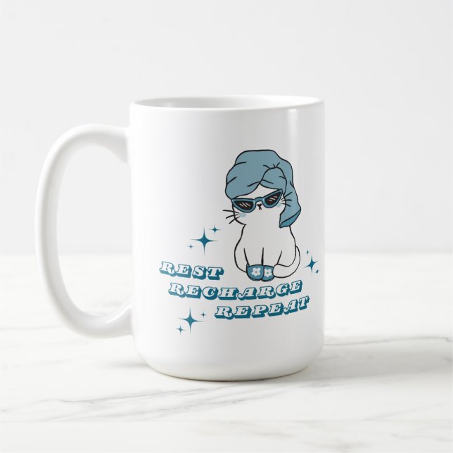 Caneca De Café Descanso, Recarga, Repita - Autocuidado e Gatos (Esquerda)