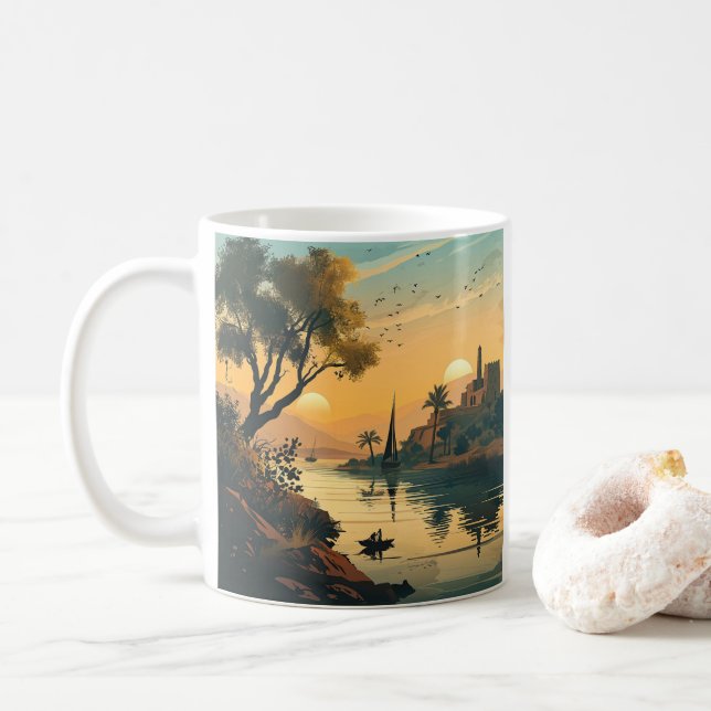Caneca De Café Descendo O Rio Nilo (Com Donut)