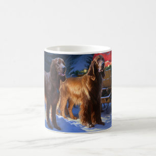 Caneca De Café Desconto de Natal do Irish Red Setter Snowy Sleigh