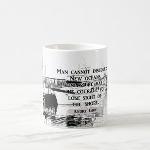 Caneca De Café Descubra novos oceanos — citação de Andre Gide — c