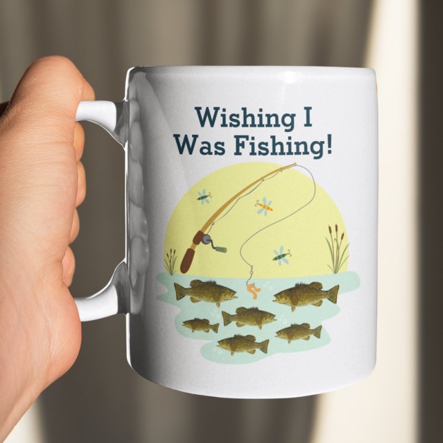 Caneca De Café Desejando que eu estava pescando Peixe de lagoa de (Criador carregado)