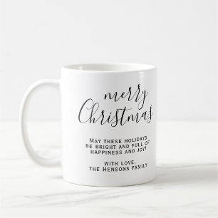 Caneca De Café Desejos de Feliz Natal em Preto e Branco Script