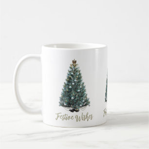 Caneca De Café Desejos Festivos. Design de árvore de Natal