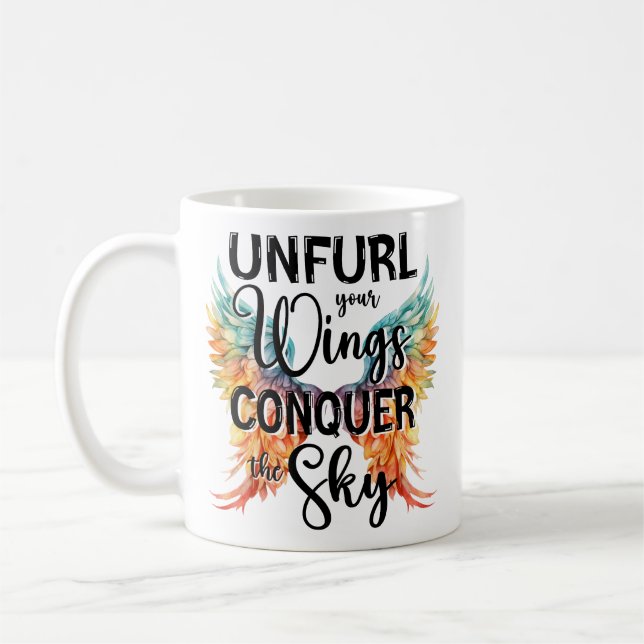 Caneca De Café Desencha suas asas conquiste o céu, motivacional (Esquerda)