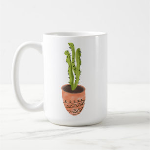 Caneca De Café Desenhada A Mão Da Planta De Cactus Terracotta 