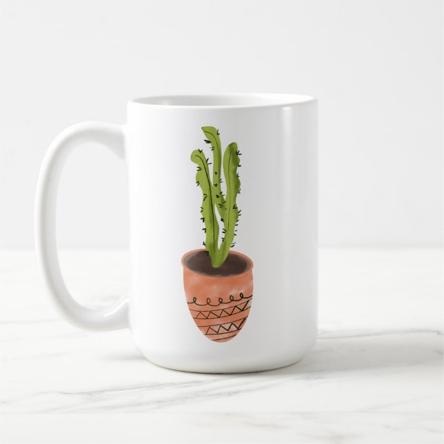 Caneca De Café Desenhada A Mão Da Planta De Cactus Terracotta (Esquerda)