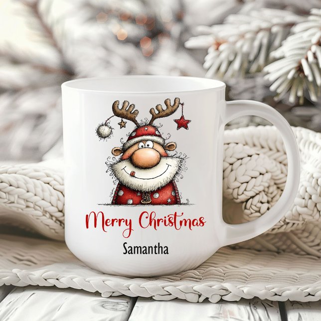 Caneca de Café Desenhada à Mão do Papai Noel Engra (Funny Quirky Santa Claus Hand Drawn Coffee Mug)