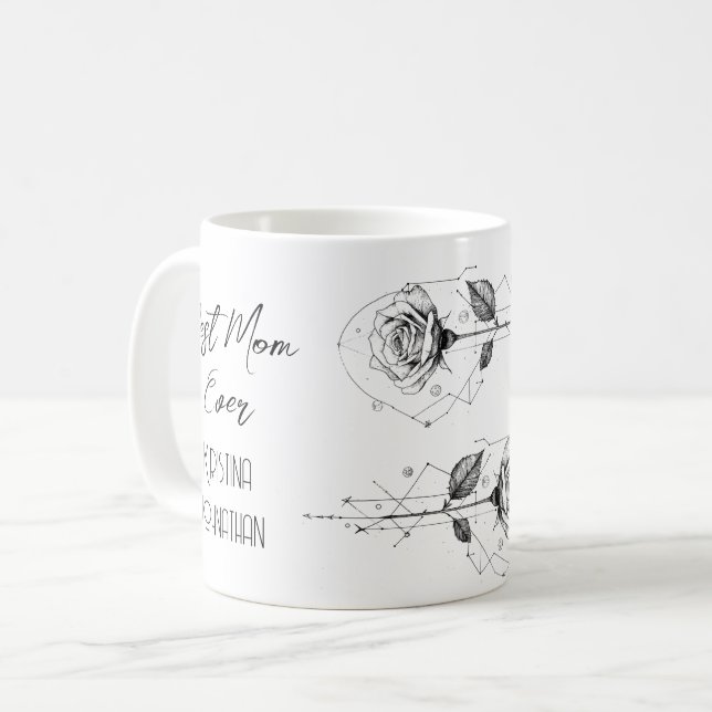 Caneca De Café Desenhar Lápis Dia de as mães dois rosas opostos (Frente Esquerda)