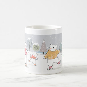 Caneca De Café Desenhar urso polar sobre skates de gelo no invern