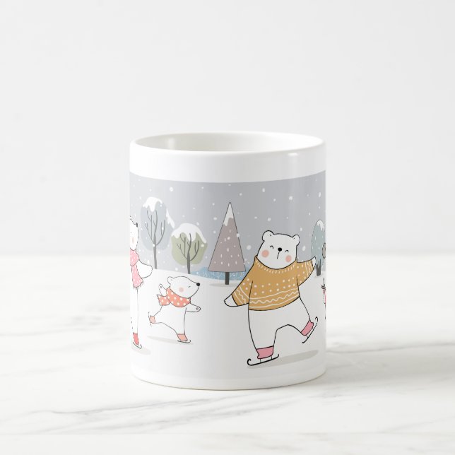 Caneca De Café Desenhar urso polar sobre skates de gelo no invern (Centro)