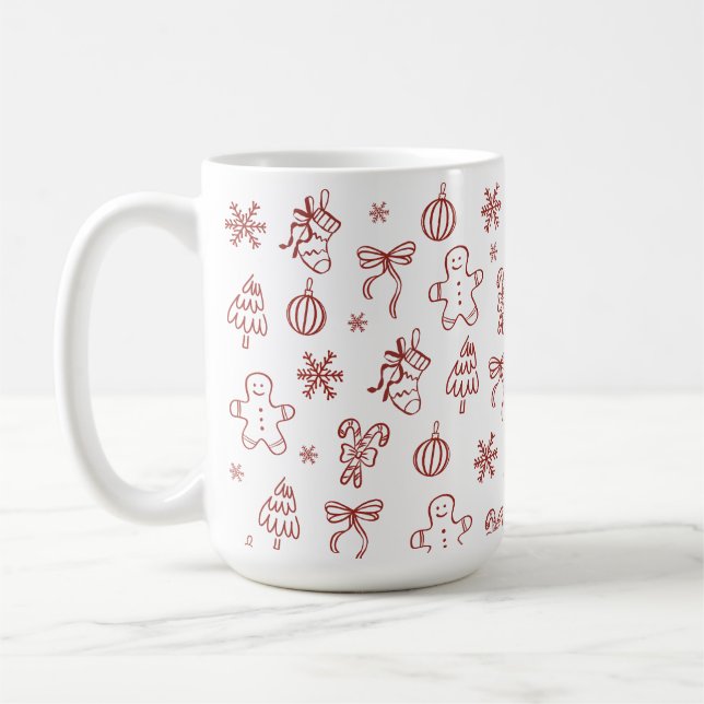 Caneca De Café Desenho À Mão Caprichoso Vermelho (Esquerda)