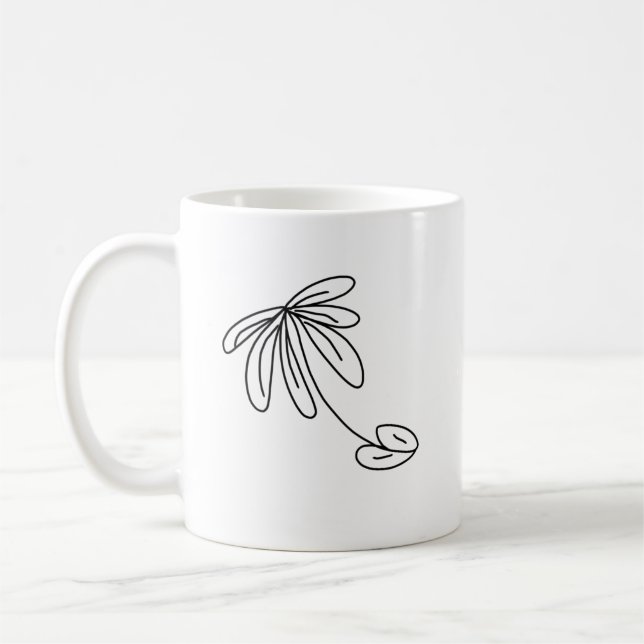 Caneca De Café desenho abstrato da linha de flores pretas (Esquerda)