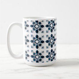 Caneca De Café Desenho Abstrato Geométrico em Azul e Branco