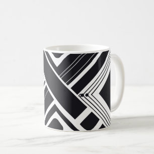 Caneca De Café Desenho Abstrato Geométrico em Preto e Branco