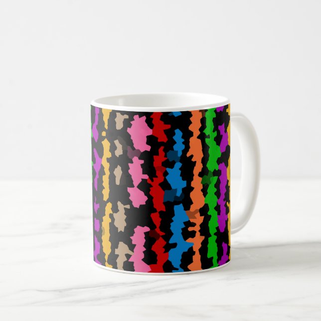 Caneca De Café Desenho Abstrato Irregular Colorido Preto (Frente Esquerda)