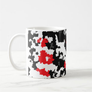 Caneca De Café Desenho Abstrato Irregular Vermelho Preto Branco