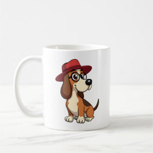 Caneca De Café Desenho Animado de Basset Hound Antigo com Chapéu