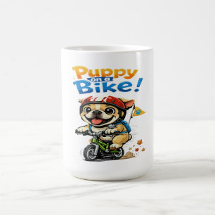 Caneca De Café Desenho Animado de Cachorrinho Fofo em uma Bicicle