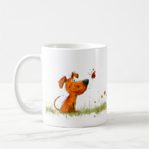 Caneca De Café Desenho Animado de Cachorro e Borboleta